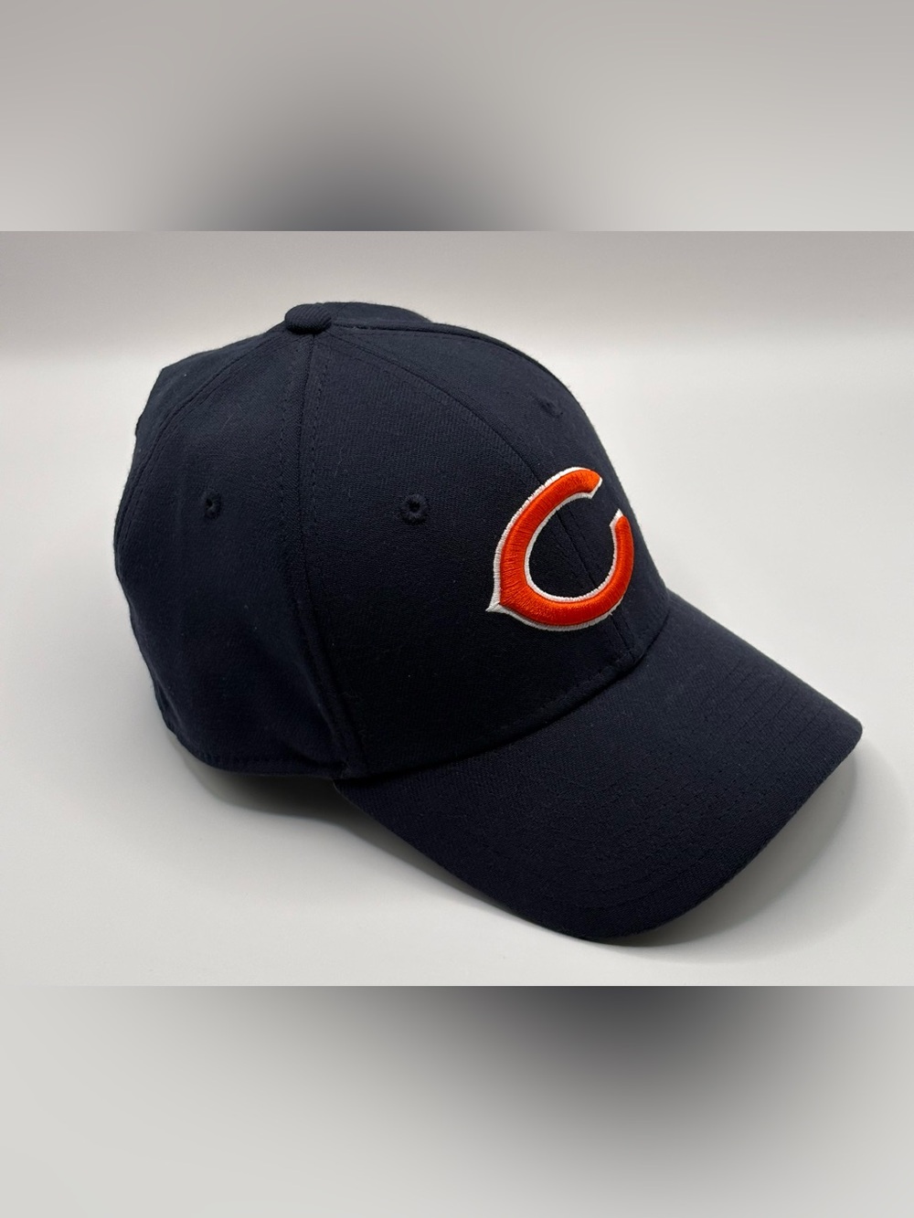 "Da Bears" New Era Chicago Bears Navy Orange Logo 39THIRTY Stretch Fit Hat